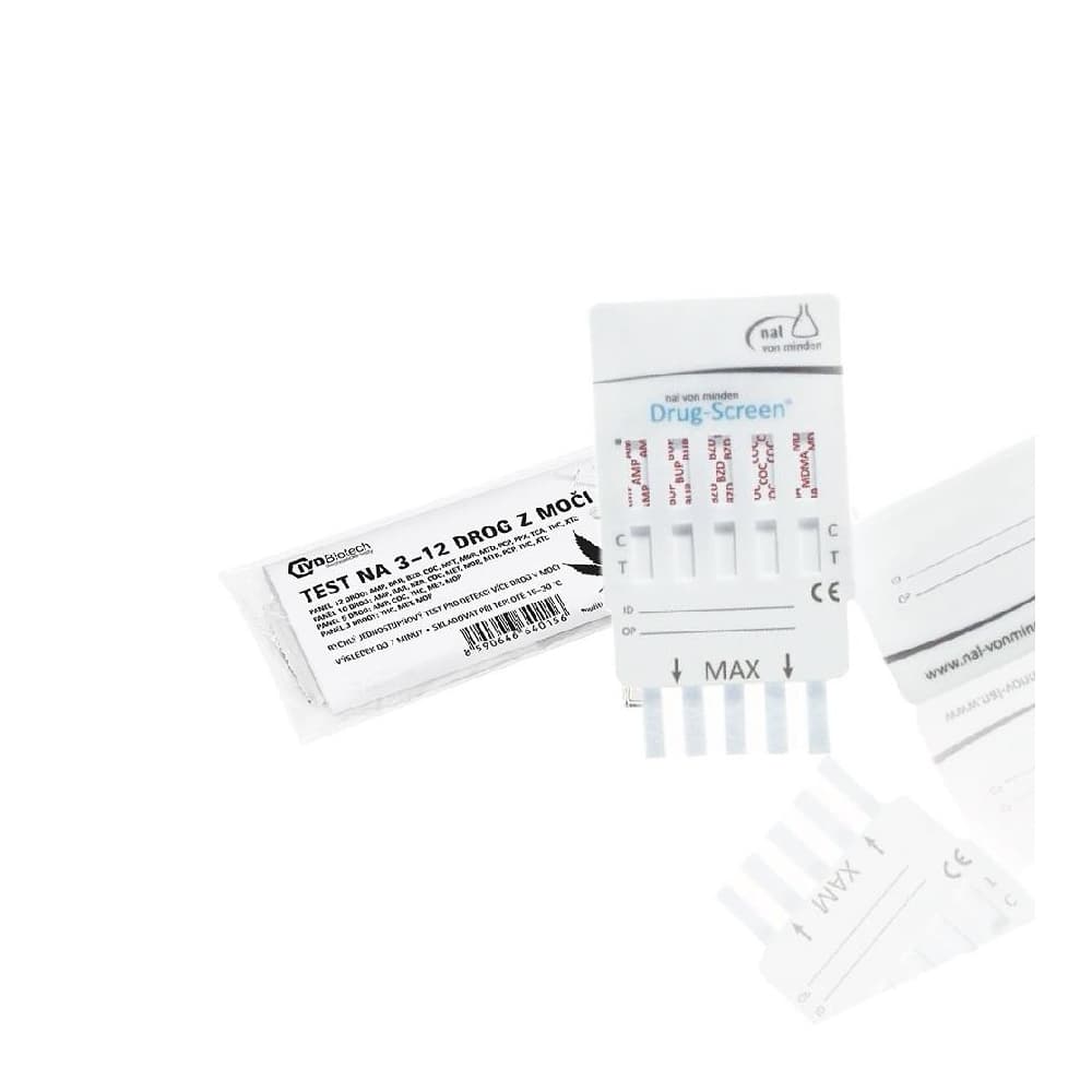 25x Multidrogový test na 10 drog z moči (AMP, BAR, BUP, BZD, COC, MDMA, MET, MOR/OPI, MTD, THC)